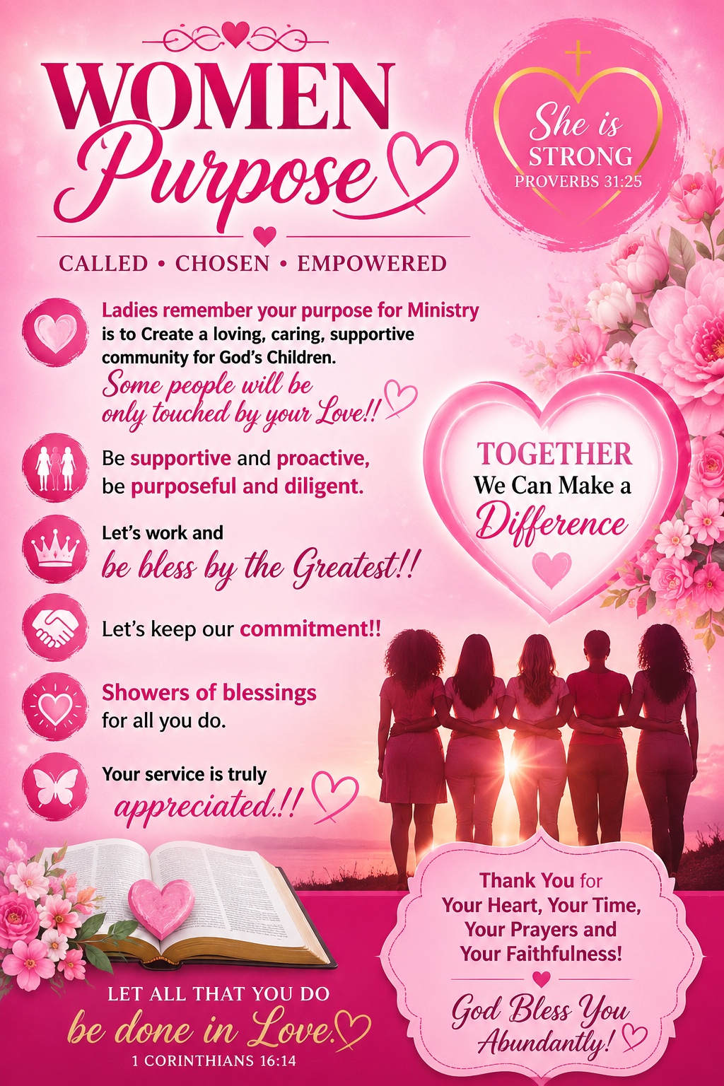 Women Purpose ministry message about love, service, commitment, and faith